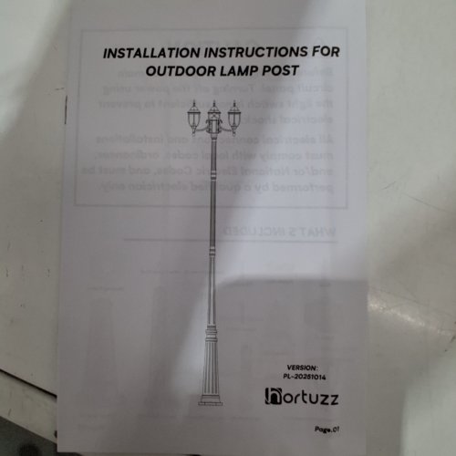 HORTUZZ 3-HEAD HARD WIRED POLE LIGHT FOR OUTSIDE - 17"L X 17"W X 92"H - BLACK image 2