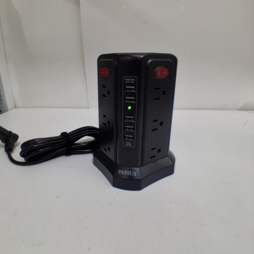 PASSUS LONG TOWER 12 PORT SURGE PROTECTOR POWER BAR WITH NIGHT LIGHT & 5 USB PORTS - 10FT - BLACK image 3