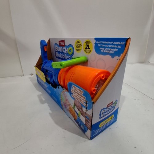 KIDS ZURU BUNCH O BUBBLES SPINNING BARREL BUBBLE BLASTER WITH RECHARGEABLE BATTERY - 30,000 BUBBLES PER MINUTE - BLUE/ORANGE (MODEL: 1851658) image 3