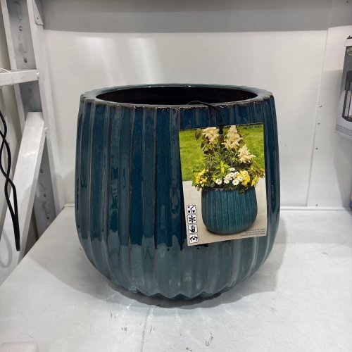 CERAMIC OUTDOOR PLANTER WITH DRAINAGE HOLE - 14" (30QT) - BLUE (MODEL: 1933873) image 2