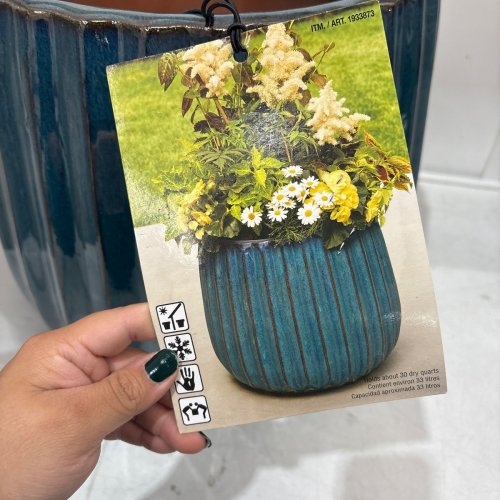 CERAMIC OUTDOOR PLANTER WITH DRAINAGE HOLE - 14" (30QT) - BLUE (MODEL: 1933873) image 3