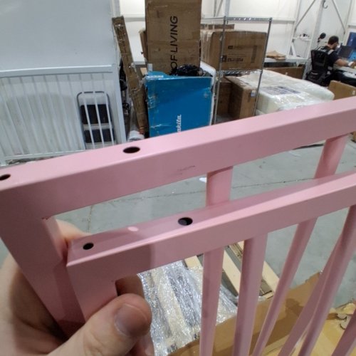 LIKIMIO L SHAPED TWIN BED FRAMES WITH RAILS - TWIN - PINK (MODEL: HK-TTBF-01W) image 7