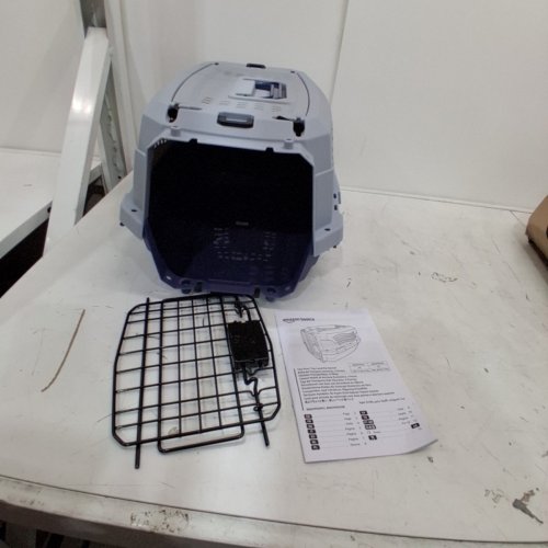 AMAZON BASICS TWO-DOOR TOP-LOAD HARD-SIDED PET TRAVEL KENNEL CARRIER CRATE FOR CATS OR DOGS, 19" X 12" X 10" - GREY/BLUE (MODEL: B00OP6SMCI) image 2