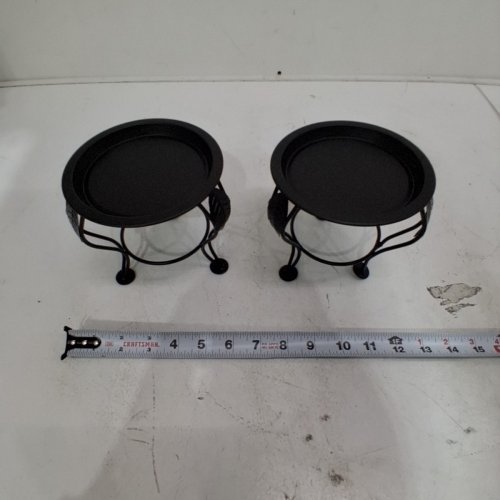 2pk DECORATIVE ROUND METAL RAISED PLANT STANDS WITH LEAF DESIGN - BLACK image 3