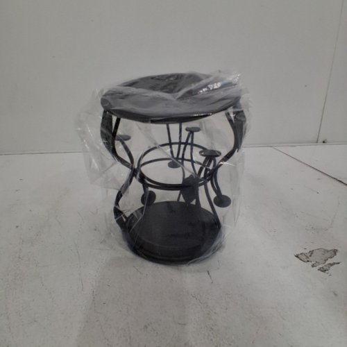 2pk DECORATIVE ROUND METAL RAISED PLANT STANDS WITH LEAF DESIGN - BLACK image 4