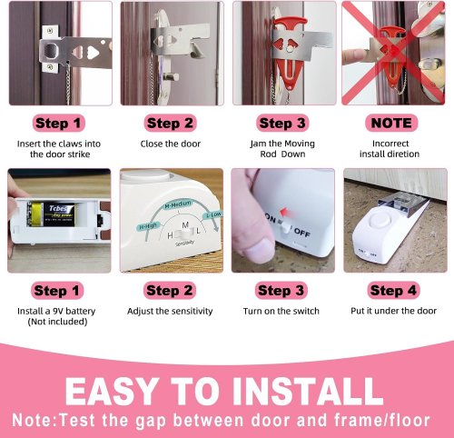 PORTABLE DOORSTOP ALARM, TRAVELING HOTEL DOOR LOCK NO INSTALLATION REQUIRED image 2