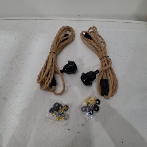 2PK TWISTED VINTAGE HEMP ROPE PENDANT LIGHT KIT - 15FT - BROWN image 2