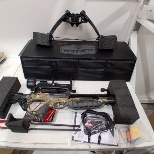 BARNETT STALKER 410 CROSSBOW WITH CCD AND ILLUMINATED SCOPE - 35.5" - 38"/20" CARBON ARROWS/4X32 SCOPE/190 LBS DRAW WEIGHT - CAMO GREEN/BLACK - (MODEL: BAR78237)190LBS image 2