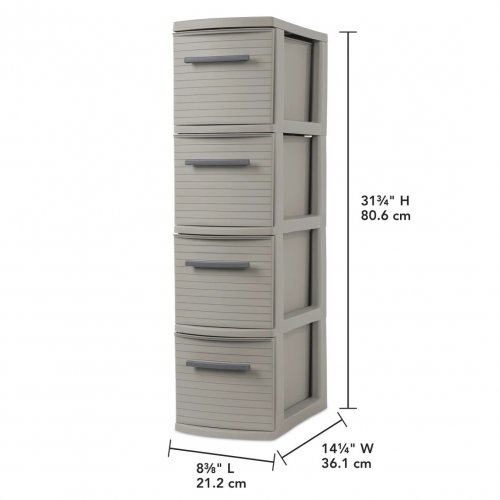 STERILITE 4 DRAWER NARROW TOWER - 32" - GREY (MODEL:002-02-0029) image 2