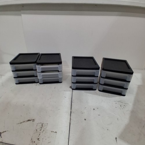 4PK IRIS PLASTIC 3-DRAWER DESKTOP ORGANIZER - STACKABLE - BLACK (MODEL: CDD-XS3) image 2