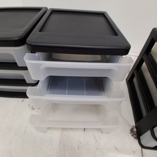 4PK IRIS PLASTIC 3-DRAWER DESKTOP ORGANIZER - STACKABLE - BLACK (MODEL: CDD-XS3) image 3