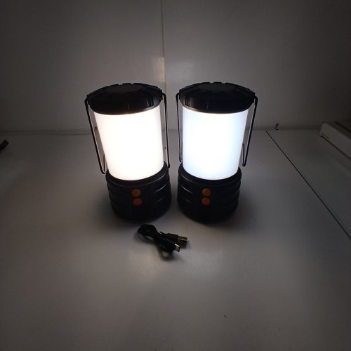 2PK RECHARGEABLE LED CAMPING LANTERNS - 3 LIGHT SETTINGS - WATERPROOF - 5V - BLACK (MODEL: EL01) image 2