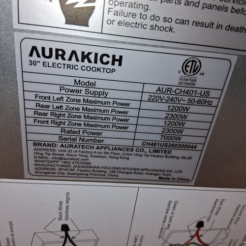 AURAKICH ELECTRIC COOKTOP - 220V-240V, 7000W - 30" - BLACK (MODEL: AUR-CH401-US) image 2