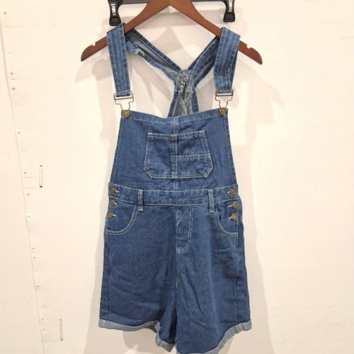 WOMEN'S DENIM SHORT OVERALLS - MEDIUM - BLUE image 2