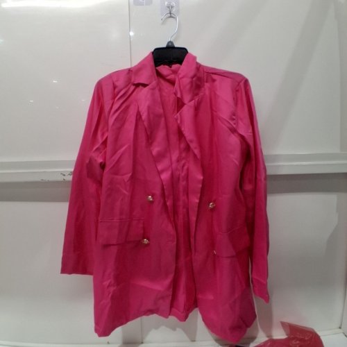 women's long and loose flowy button-down blazer - medium - pink image 2