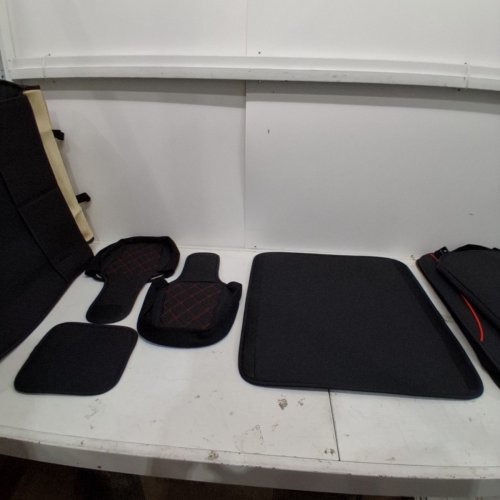9PC FREESOO FAUX LEATHER SEAT COVER WITH CONCAVE BENCH, FULL SET FRONT AND REAR - UNIVERSAL FIT - BLACK / RED (MODEL: TRUCK-3) image 3