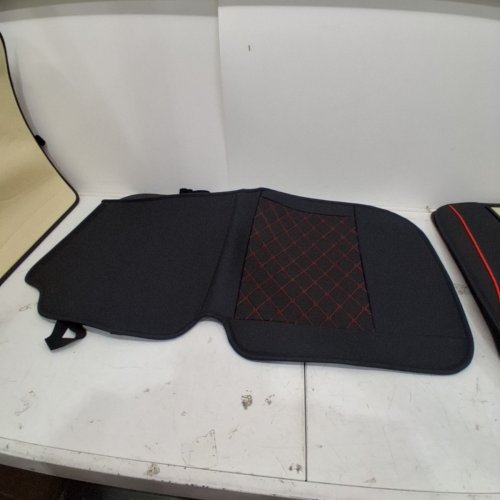 9PC FREESOO FAUX LEATHER SEAT COVER WITH CONCAVE BENCH, FULL SET FRONT AND REAR - UNIVERSAL FIT - BLACK / RED (MODEL: TRUCK-3) image 4