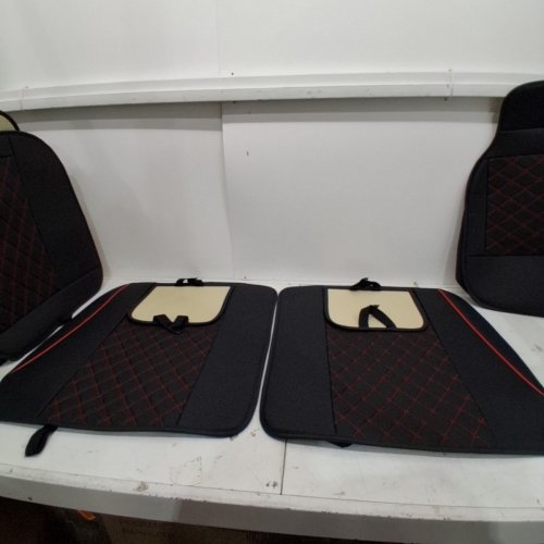 9PC FREESOO FAUX LEATHER SEAT COVER WITH CONCAVE BENCH, FULL SET FRONT AND REAR - UNIVERSAL FIT - BLACK / RED (MODEL: TRUCK-3) image 5