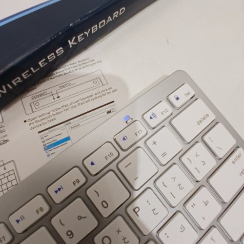 JPYXKM ULTRA THIN MINI WIRELESS KEYBOARD, MULTI LANGUAGE (ARABIC) - SILENT, BLUETOOTH ENABLED KEYBOARD - SILVER image 3