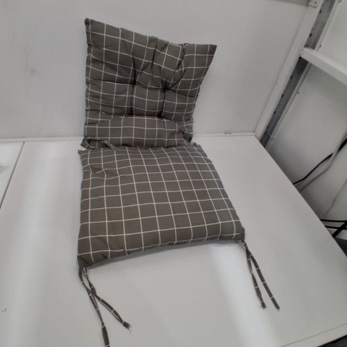 2PC CHAIR CUSHION WITH ZIPPER CONNECTOR - 16" X 16" EACH, 16" X 32" ASSEMBLED - GREY PLAID image 2