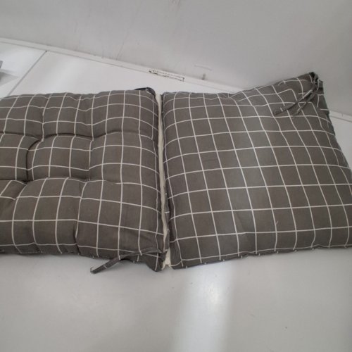 2PC CHAIR CUSHION WITH ZIPPER CONNECTOR - 16" X 16" EACH, 16" X 32" ASSEMBLED - GREY PLAID image 3