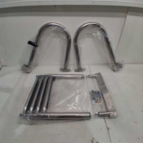 AMARINE PREMIUM STAINLESS FOLDING 4 STEP REAR ENTRY PONTOON BOAT LADDER - 15.5" X 59.5" - SILVER (MODEL: M2599S) image 2