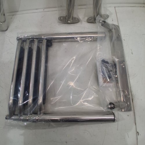AMARINE PREMIUM STAINLESS FOLDING 4 STEP REAR ENTRY PONTOON BOAT LADDER - 15.5" X 59.5" - SILVER (MODEL: M2599S) image 3