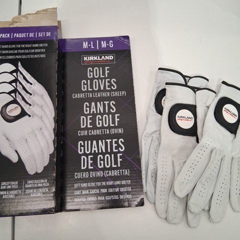 3PK KIRKLAND SIGNATURE PREMIUM CABRETTA LEATHER GOLF GLOVES - LEFT HAND - MEDIUM/LARGE - WHITE (MODEL: 1819560) image 2