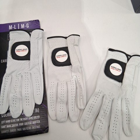 3PK KIRKLAND SIGNATURE PREMIUM CABRETTA LEATHER GOLF GLOVES - LEFT HAND - MEDIUM/LARGE - WHITE (MODEL: 1819560) image 3