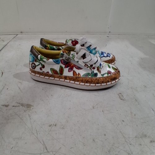 WOMEN'S FLORAL LACE UP TOP FLAT SNEAKERS WITH SIDE ZIPPER - 7 SLIM (37) - WHITE MULTICOLOR image 3