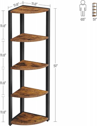 VASAGLE 5 TIER CORNER BOOKSHELF BOOKCASE -51" - RUSTIC BROWN (MODEL:LLS801B01) image 2
