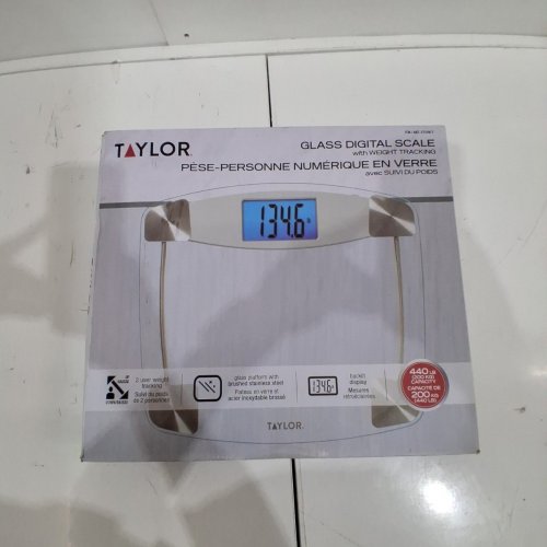 TAYLOR GLASS DIGITAL SCALE WITH WEIGHT TRACKING - 400LBS CAP - CLEAR (MODEL: 2737817) image 4