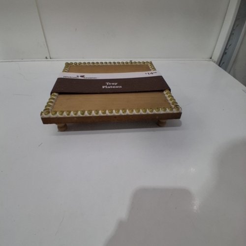 DECORATIVE WOODEN TRAY - 10" X 10" - BROWN / GOLD image 3