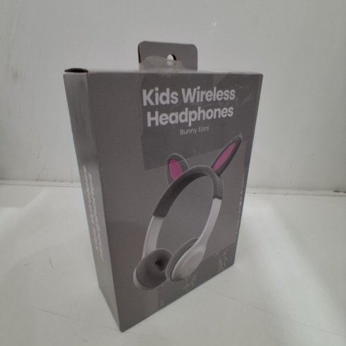 KIDS GEMS BLUETOOTH WIRELESS HEADPHONES - 85DB VOLUME LIMIT - GREY BUNNY EARS image 2