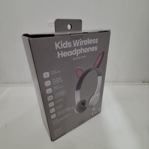 KIDS GEMS BLUETOOTH WIRELESS HEADPHONES - 85DB VOLUME LIMIT - GREY BUNNY EARS image 3