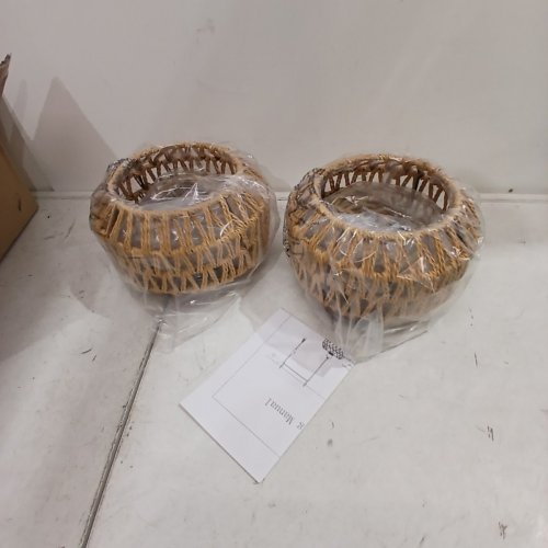 2PK IHENGYANLT PLUG IN PENDANT LIGHT RATTAN HANGING LAMP WITH SWITCH - 5" X 7" - BEIGE (MODEL: P1220Z-2) image 3