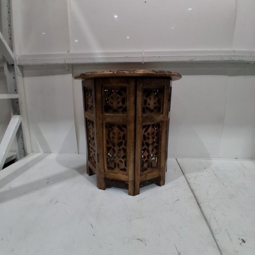 LIGHTNPRO OCTAGONAL HAND CARVED MANGO WOOD SIDE TABLE - 18" - BURNT FINISH image 3