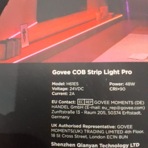 GOVEE COB LED SMART STRIP LIGHT WITH APP CONTROL - 3FT - MULTICOLOR (MODEL: H61E5) image 2