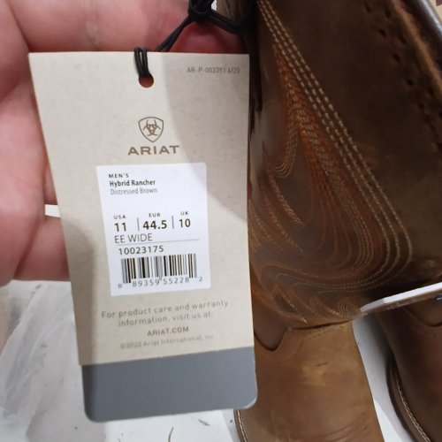 MENS ARIAT HYBRID RANCHER WESTERN BOOT - 11 EXTRA EXTRA WIDE - LIGHT BROWN (STYLE:10023175) image 3