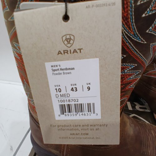 MEN'S ARIAT SPORT HERDSMAN COWBOY BOOTS - SIZE 10 D MEDIUM - POWDER BROWN (STYLE: 10018702) image 3