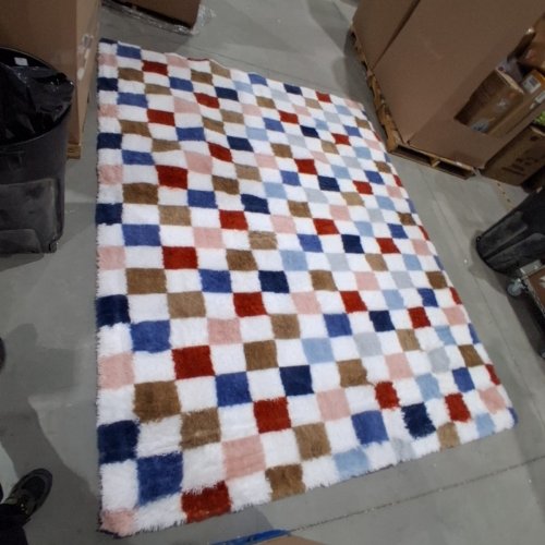 CHECKERED SHAG FLUFFY ULTRA SOFT AREA RUG - 8FT X 10FT - MULTICOLOURED image 2