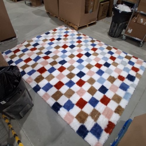 CHECKERED SHAG FLUFFY ULTRA SOFT AREA RUG - 8FT X 10FT - MULTICOLOURED image 3