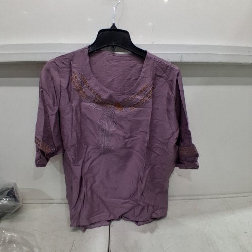 WOMENS DIUFON SUMMER EMBROIDERED 3/4 SLEEVE BOHO BLOUSE- LARGE-PUEPLE/GOLD image 2