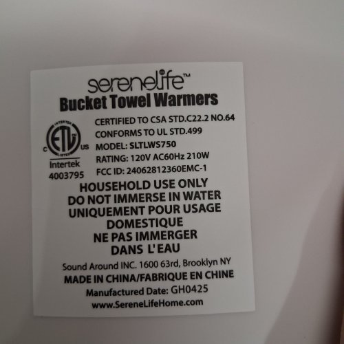 SERENELIFE BUCKET TOWEL WARMER - 120V - 210W - WHITE / BROWN (MODEL: SLTLWS750) image 3