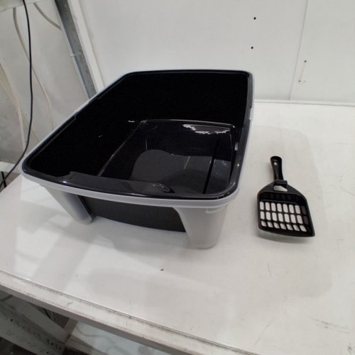 IRIS OPEN TOP CAT LITTER BOX KIT WITH SHIELD AND SCOOP - 16" X 12" - DARK GREY/CLEAR - (MODEL: CLH-12) image 2