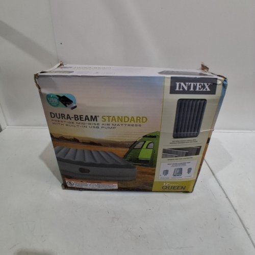 INTEX DURA-BEAM PRESTIGE AIR MATTRESS WITH BUILT IN USB PUMP - 12" RAISED - QUEEN - GREY (MODEL: 64114E) image 8