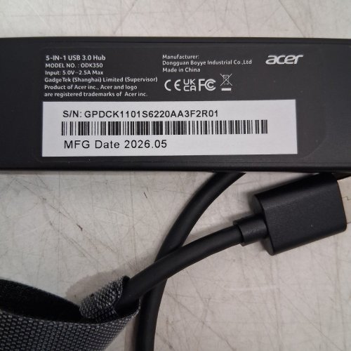 ACER 5-IN-1 4 PORT ULTRA SLIM USB ADAPTER WITH TYPE C AND USBA - BLACK (MODEL: ODK350) image 3