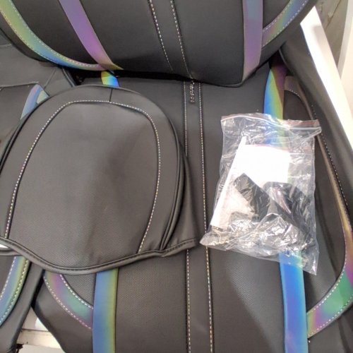 15PC FULL SET CAR PASS NAPPA LEATHER DURABLE WATERPROOF UNIVERSAL ANTI SLIP CAR SEAT COVERS - FOR SELECT MODELS - BLACK CHAMELEON IRIDESCENT REFLECTIVE image 3