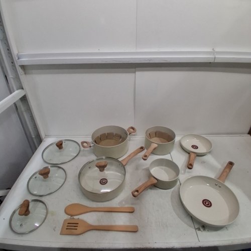 12PC T-FAL REVIVE CERAMIC NON-STICK COOKWARE SET - BEIGE (MODEL: G938SC64) image 2