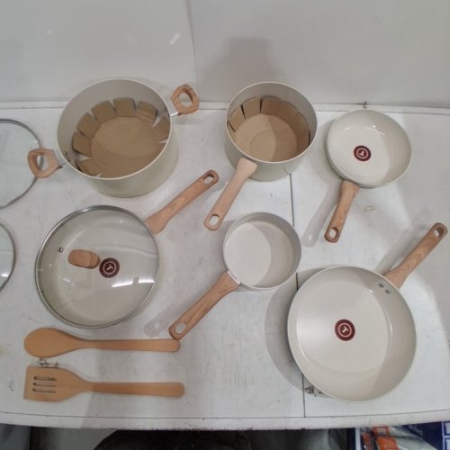 12PC T-FAL REVIVE CERAMIC NON-STICK COOKWARE SET - BEIGE (MODEL: G938SC64) image 3